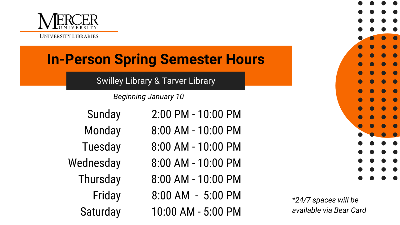 In-person spring semester hours begin january 10