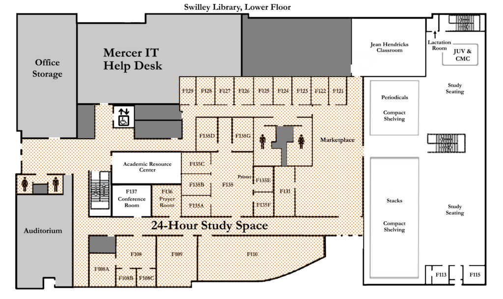 Map of the first floor of the Swilley Library