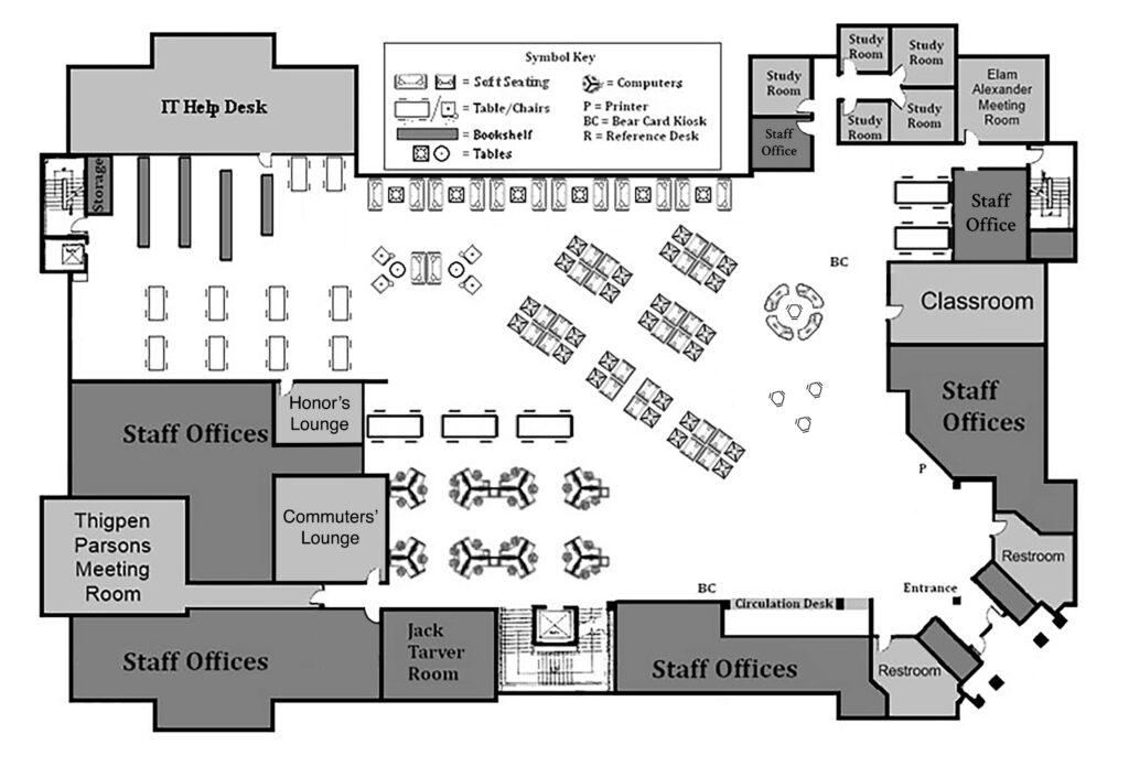 Map of the second floor of the Tarver Library