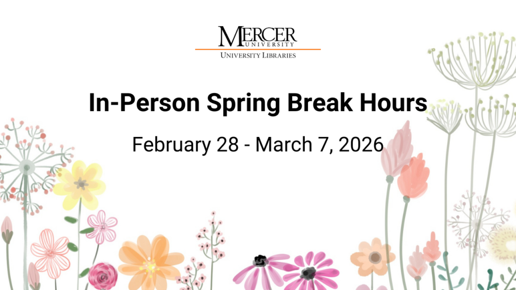 In-Person Spring Break Hours February 28 - March 7, 2026 with a background of spring flowers