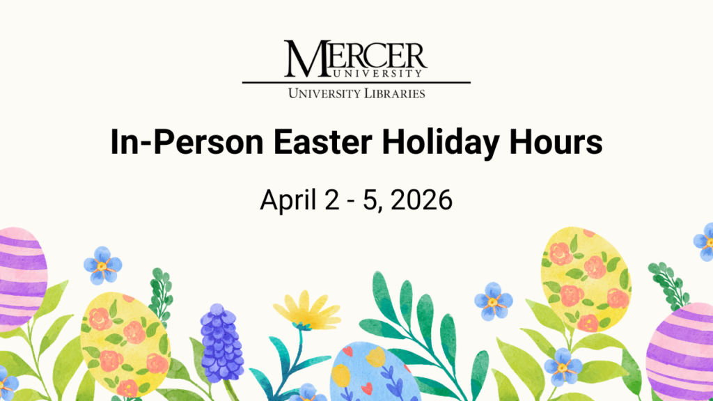 In-Person Easter Holiday Hours April 2 - 5, 2026. Decorated Easter eggs and flowers on bottom border.