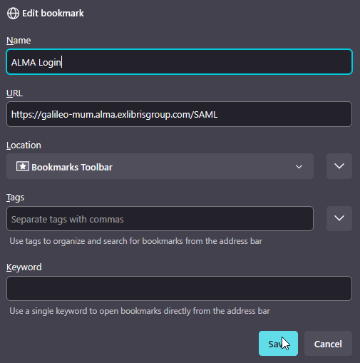 Firefox "Edit Bookmark" panel