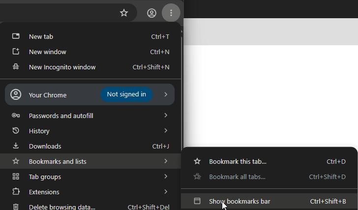 Google Chrome kebab menu