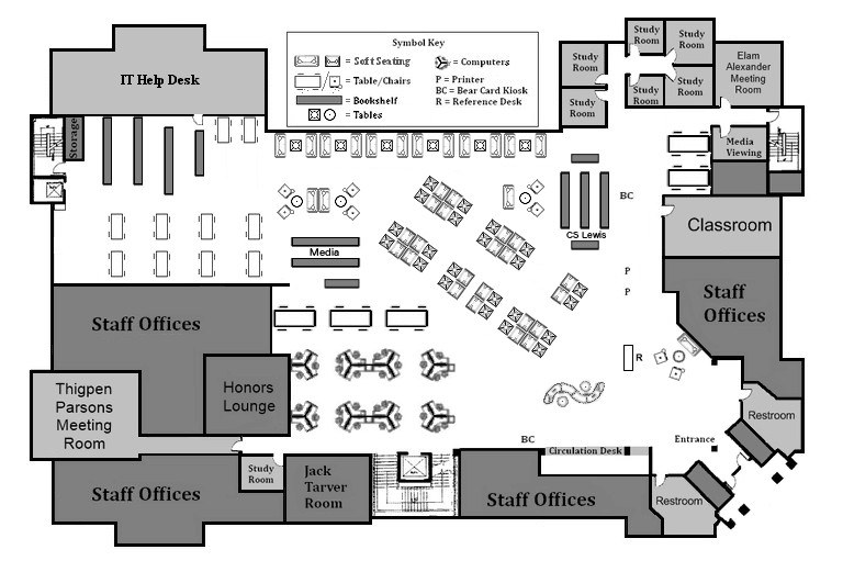 Map of the second floor of the Tarver Library