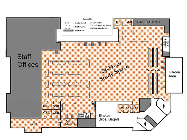 Map of the first floor of the Tarver Library