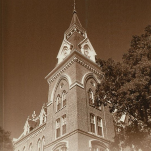 Sepia toned image of a building spire